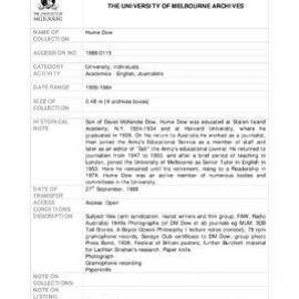 [1988.0115] Papers of Hume Dow