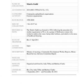 [2011.0081] Records of the Matrix Guild (Victoria Inc.)