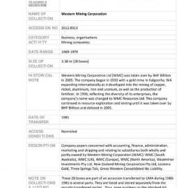 [2012.0013] Records of the Western Mining Corporation