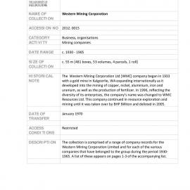 [2012.0015] Records of the Western Mining Corporation