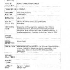 [1988.0155] Records of the Female Confectioners' Union