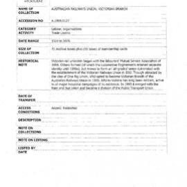 [1989.0127] Records of the Australian Railways Union, Victorian Branch