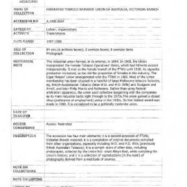 [1990.0004] Records of the Federated Tobacco Workers' Union Of Australia, Victorian Branch