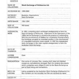 [1990.0080] Records of Stock Exchange of Melbourne Ltd