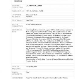 [2000.0148] Papers of Janet Campbell