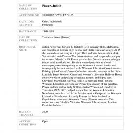 [2000.0162] Papers of Judith Power