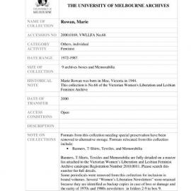 [2000.0169] Papers of Marie Rowan