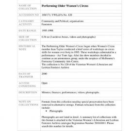 [2000.0171] Records of the Performing Older Women's Circus
