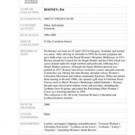 [2000.0173] Papers of Pat Rooney