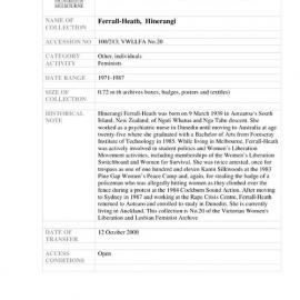 [2000.0213] Papers of Hinerangi Ferrall-Heath