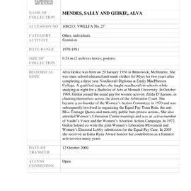 [2000.0215] MENDES, SALLY AND GEIKIE, ALVA