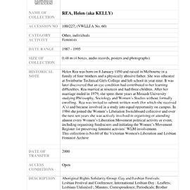 [2000.0227] Papers of Helen Kelly / Rea