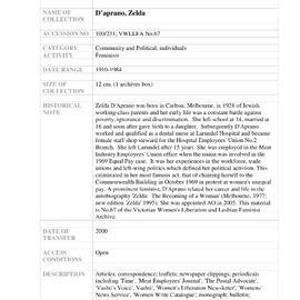 [2000.0231] Papers of Zelda Fay D'Aprano