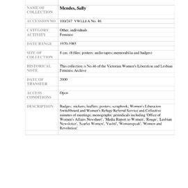 [2000.0247] Papers of Sally Mendes