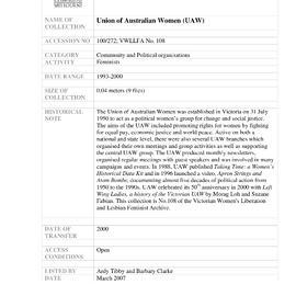 [2000.0272] Records of the Union Of Australian Women