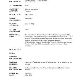 [2002.0061] Records of the Matrix Guild (Victoria Inc.)