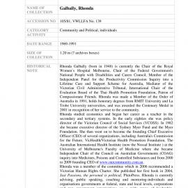 [2005.0081] Papers of Rhonda Galbally