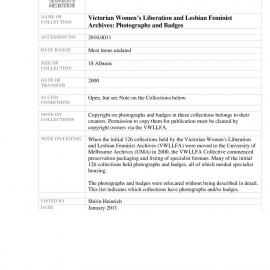 [2010.0011] Records of Victorian Women's Liberation and Lesbian Feminist Archives Inc. (VWLLFA)