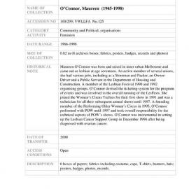 [2000.0299] Papers of Maureen O'Connor