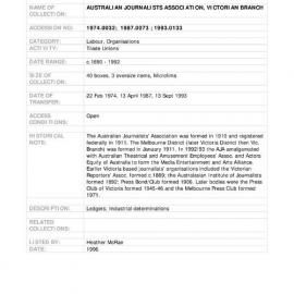 [1974.0032] Consolidated Records of the Australian Journalists' Association, Victorian Branch