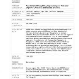 [1982.0094] Consolidated Records of the Association Of Draughting, Supervisory And Technical Employees, Victorian Branch