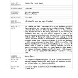 [1998.0016] Papers of Ray Francis Stanley Ericksen