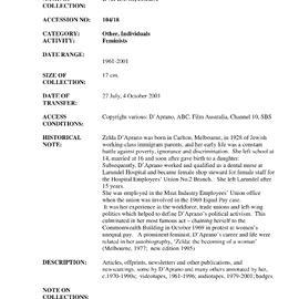 [2004.0018] Papers of Zelda Fay D'Aprano