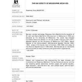 [2004.0022] Papers of Rosemary Anne Balmford