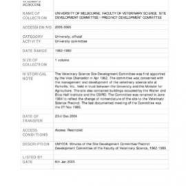 [UMA-SRE-20050065] Faculty of Veterinary Science - Precinct Development Committee - Minutes