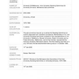 [UMA-SRE-20050066] Inter University Standing Committee on University Entrance - Admissions Sub-Committee - Minutes